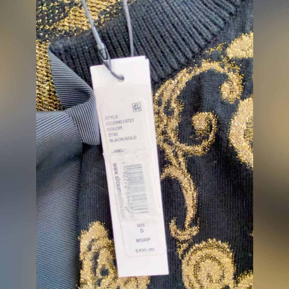 NWT $495 Alice + Olivia Kitty Jacquard Tie-Front Cardigan - Picture 7 of 7